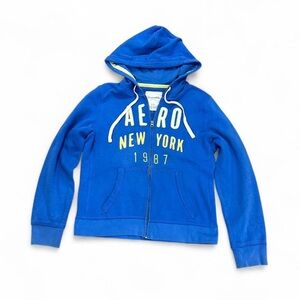 Aeropostale Y2K Blue Zip Hoodie with Green Accents